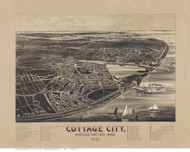 Cottage City and Oak Bluffs, Massachusetts 1887 Bird's Eye View - Old Map Reprint BPL