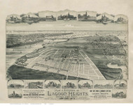 Lagoon Heights, Massachusetts 1880 Bird's Eye View - Old Map Reprint BPL