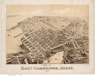 East Cambridge, Massachusetts 1879 Bird's Eye View - Old Map Reprint BPL