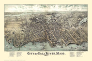 Fall River, Massachusetts 1877 Bird's Eye View - Old Map Reprint