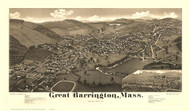 Great Barrington, Massachusetts 1884 Bird's Eye View - Old Map Reprint