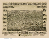 Jamaica Plain, Massachusetts 1891 Bird's Eye View - Old Map Reprint BPL