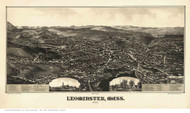 Leominster, Massachusetts 1886 Bird's Eye View - Old Map Reprint
