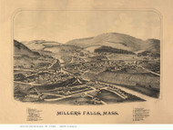Millers Falls, Massachusetts 1889 Bird's Eye View - Old Map Reprint