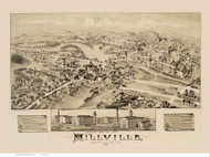 Millville, Massachusetts 1887 Bird's Eye View - Old Map Reprint BPL