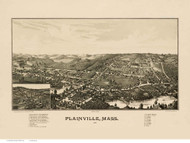 Plainville, Massachusetts 1887 Bird's Eye View - Old Map Reprint BPL