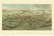 Quincy, Massachusetts 1878 Bird's Eye View - Old Map Reprint BPL