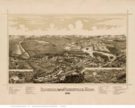 Rochdale and Greenville, Massachusetts 1887 Bird's Eye View - Old Map Reprint BPL