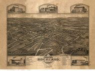 Rockland, Massachusetts 1881 Bird's Eye View - Old Map Reprint