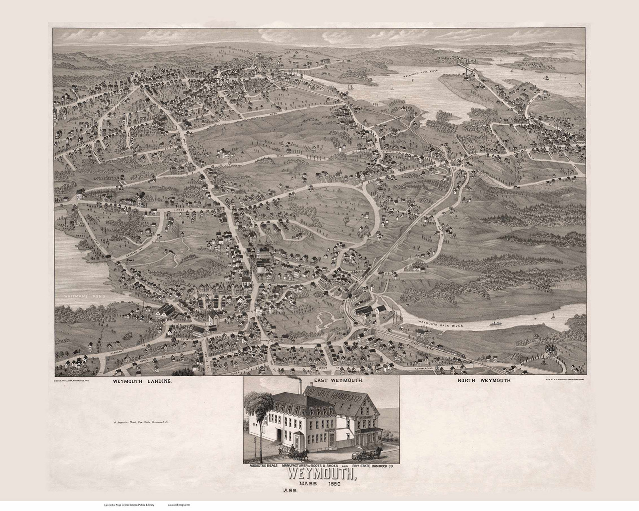 Weymouth, Massachusetts 1880 Bird's Eye View - Old Map Reprint BPL ...