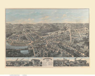 Whitinsville, Massachusetts 1879 Bird's Eye View - Old Map Reprint BPL