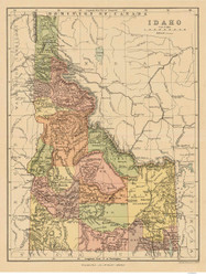 State of Idaho 1890 - Old State Map Reprint