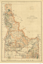 State of Idaho 1891  - Old State Map Reprint