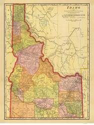 Idaho 1909 Cram - Old State Map Reprint