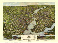 Bridgeport, Connecticut 1875 Bird's Eye View - Old Map Reprint