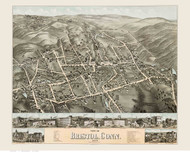 Bristol, Connecticut 1878 Bird's Eye View - Old Map Reprint BPL