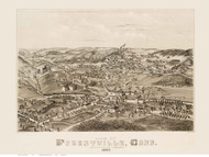 Forestville, Connecticut 1880 Bird's Eye View - Old Map Reprint BPL