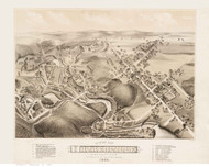 Hazardville, Connecticut 1880 Bird's Eye View - Old Map Reprint BPL