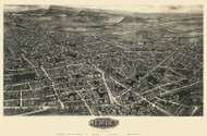 Meriden Downtown, Connecticut 1918 Bird's Eye View - Old Map Reprint