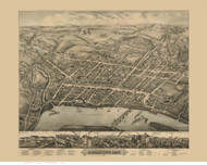 Middletown, Connecticut 1877 Bird's Eye View - Old Map Reprint