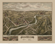 Naugatuck, Connecticut 1877 Bird's Eye View - Old Map Reprint