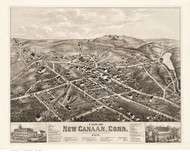 New Canaan, Connecticut 1878 Bird's Eye View - Old Map Reprint BPL