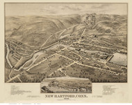New Hartford, Connecticut 1878 Bird's Eye View - Old Map Reprint BPL