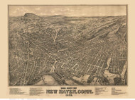 New Haven, Connecticut 1879 Bird's Eye View - Old Map Reprint
