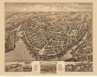 New London, Connecticut 1876 Bird's Eye View - Old Map Reprint BPL