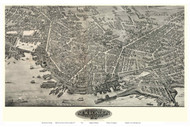 New London Downtown, Connecticut 1911 Bird's Eye View - Old Map Reprint