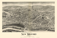 New Milford Downtown, Connecticut 1906 Bird's Eye View - Old Map Reprint