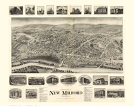 New Milford, Connecticut 1906 Bird's Eye View - Old Map Reprint