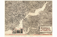 Norwalk Downtown, Connecticut 1899 Bird's Eye View - Old Map Reprint
