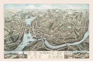Norwich, Connecticut 1876 Bird's Eye View - Old Map Reprint BPL