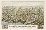 South Norwalk and Norwalk, Connecticut 1875 Bird's Eye View - Old Map Reprint BPL
