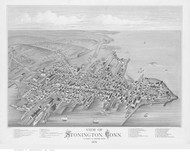 Stonington, Connecticut 1879 Bird's Eye View - Old Map Reprint BPL