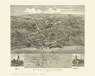 Stratford, Connecticut 1882 Bird's Eye View - Old Map Reprint BPL