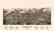 Torrington, Connecticut 1889 Bird's Eye View - Old Map Reprint BPL