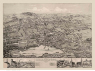 Wallingford, Connecticut 1881 Bird's Eye View - Old Map Reprint BPL