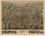 Waterbury, Connecticut 1876 Bird's Eye View - Old Map Reprint BPL