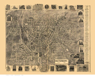 Waterbury, Connecticut 1899 Bird's Eye View - Old Map Reprint