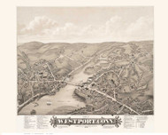Westport, Connecticut 1878 Bird's Eye View - Old Map Reprint BPL