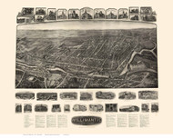 Willimantic, Connecticut 1909 Bird's Eye View - Old Map Reprint