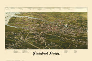Stamford, Connecticut 1883 Bird's Eye View - Old Map Reprint