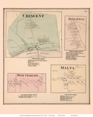 Crescent, Jonesville, West Charlton, and Malta Villages - Halfmoon, New York 1866 - Old Town Map Reprint - Saratoga Co.