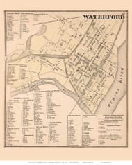 Waterford Village, New York 1866 - Old Town Map Reprint - Saratoga Co.
