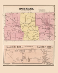 Horsham with Marble Hall and Barren Hill Villages, Pennsylvania 1871 - Old Map Reprint - Montgomery County