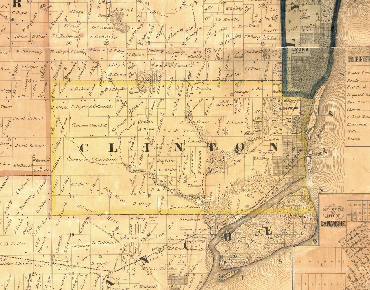 Clinton Iowa 1865 Old Town Map Custom Print Clinton Co OLD MAPS Clinton 1865 Web 