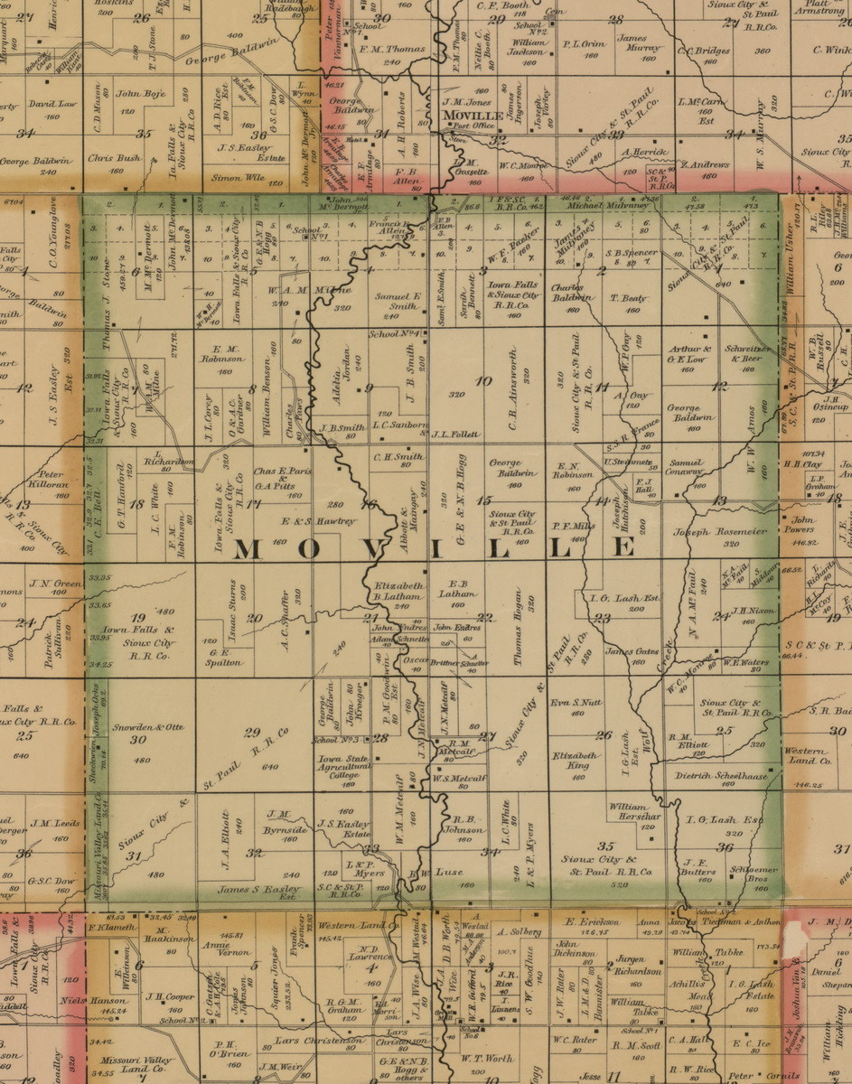 Moville, Iowa 1884 Old Town Map Custom Print Woodbury Co. OLD MAPS