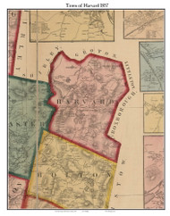 Harvard , Massachusetts 1857 Old Town Map Custom Print - Worcester Co.